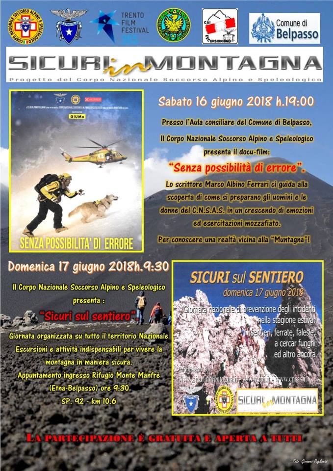 Più sicurezza e meno incidenti in montagna. Sabato 16 e domenica 17 giugno con il Corpo Nazionale Soccorso Alpino e Speleogico a Belpasso e Monte Manfrè