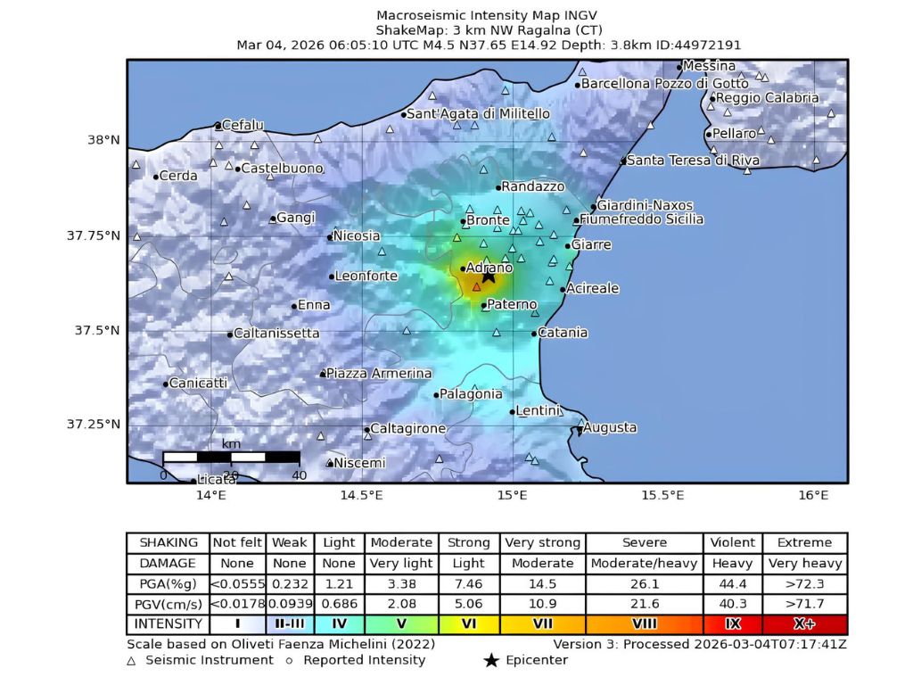 4 marzo 2026: il terremoto in area etnea